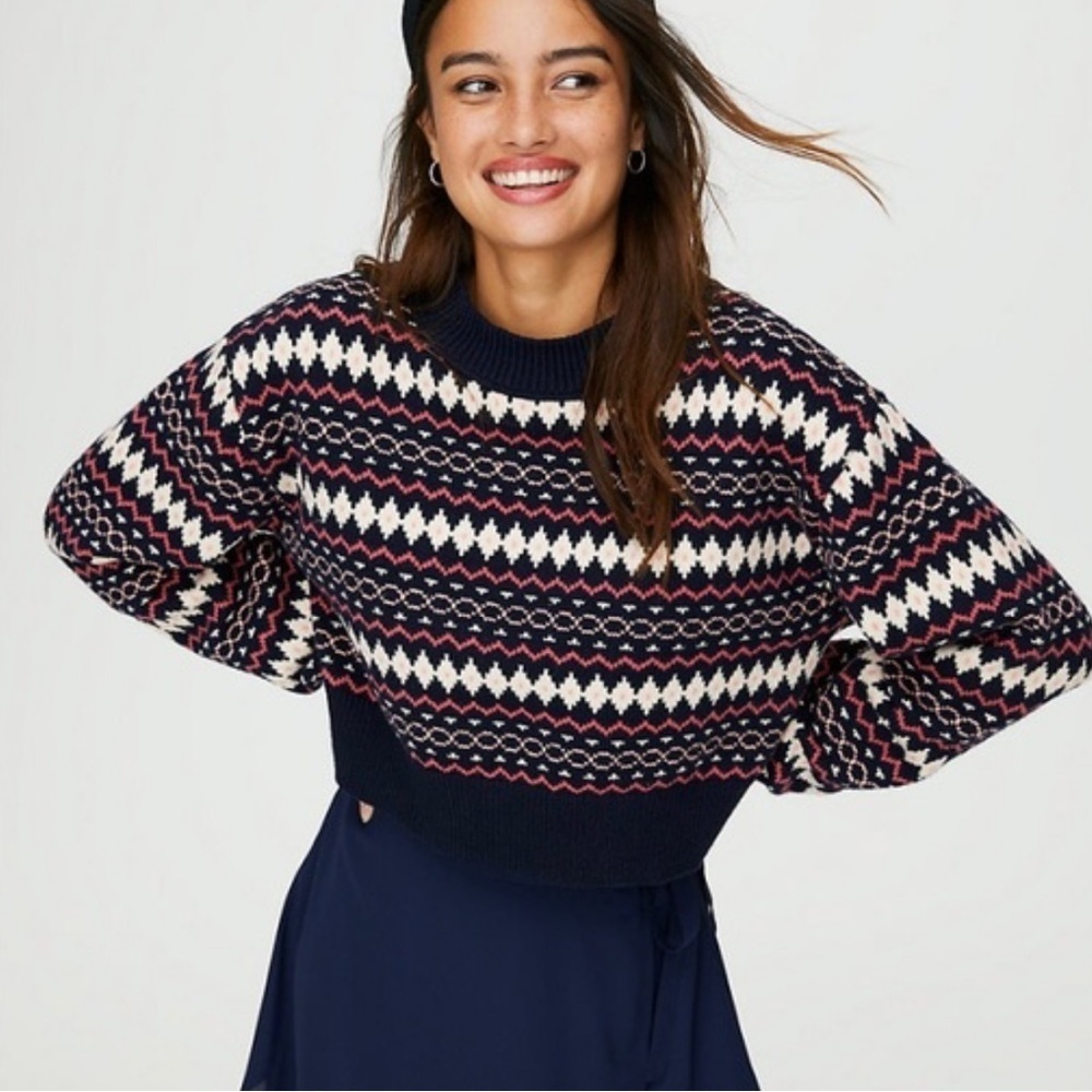Sunday Best Aritzia Navy Blue And Pink Fair Isle Sweater Size Small